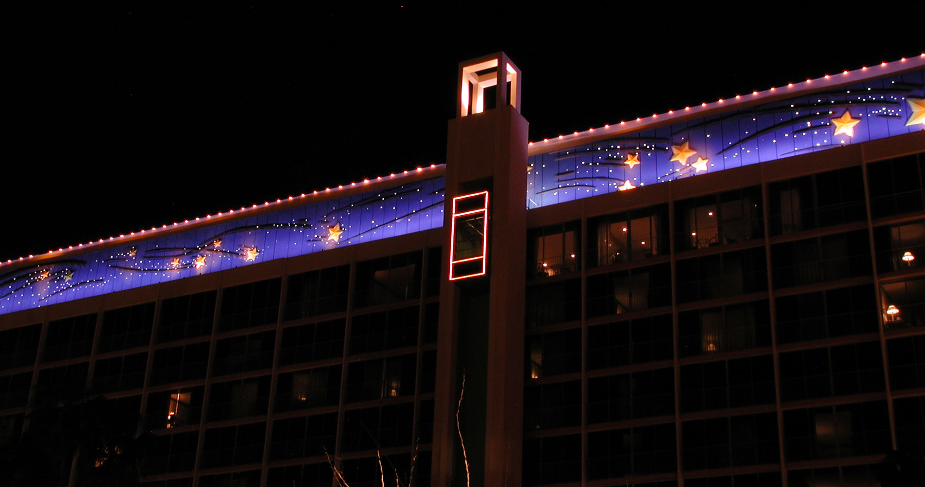 Hotel parapet wall lit with fiber optic stars