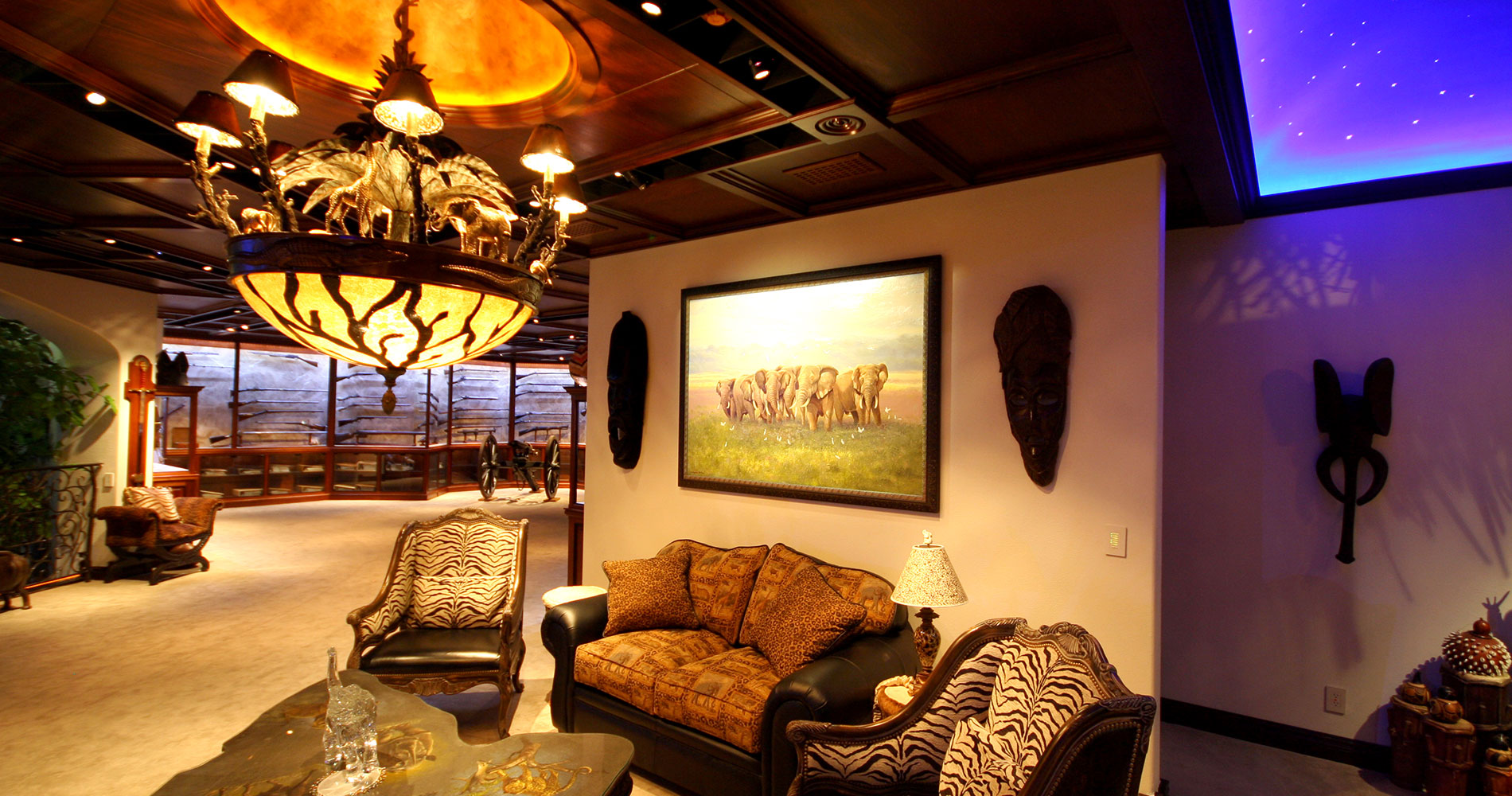 Great room with themed lighting